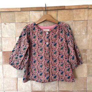 Pink Chicken Blockprint Buttoned Top Size 8